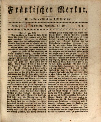 Fränkischer Merkur (Bamberger Zeitung) Montag 31. Juli 1815