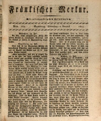 Fränkischer Merkur (Bamberger Zeitung) Dienstag 1. August 1815