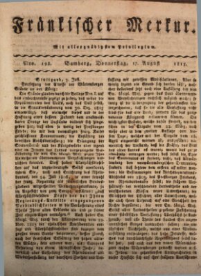 Fränkischer Merkur (Bamberger Zeitung) Donnerstag 17. August 1815