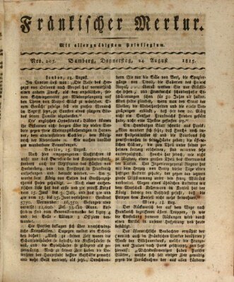 Fränkischer Merkur (Bamberger Zeitung) Donnerstag 24. August 1815