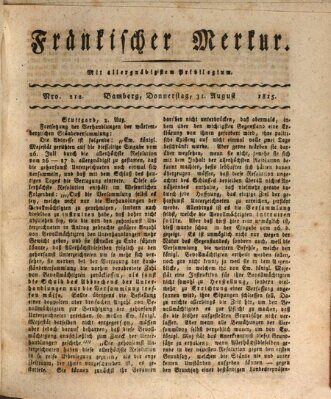 Fränkischer Merkur (Bamberger Zeitung) Donnerstag 31. August 1815