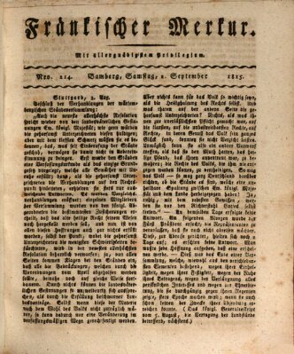 Fränkischer Merkur (Bamberger Zeitung) Samstag 2. September 1815