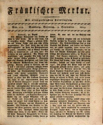 Fränkischer Merkur (Bamberger Zeitung) Sonntag 3. September 1815