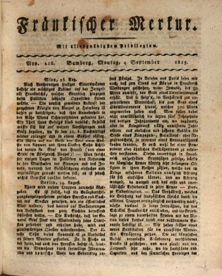 Fränkischer Merkur (Bamberger Zeitung) Montag 4. September 1815