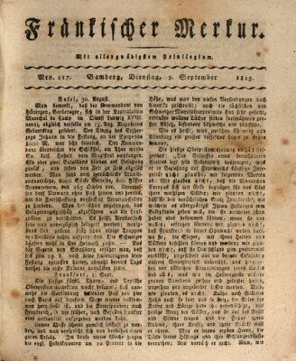 Fränkischer Merkur (Bamberger Zeitung) Dienstag 5. September 1815