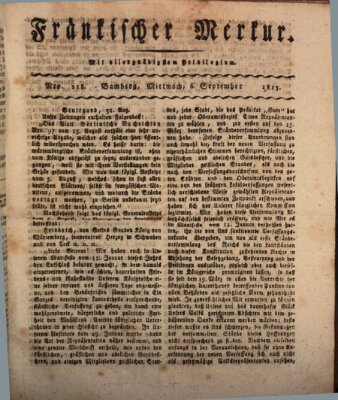 Fränkischer Merkur (Bamberger Zeitung) Mittwoch 6. September 1815