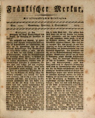 Fränkischer Merkur (Bamberger Zeitung) Freitag 8. September 1815