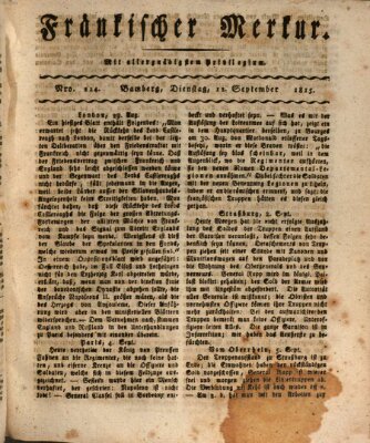 Fränkischer Merkur (Bamberger Zeitung) Dienstag 12. September 1815