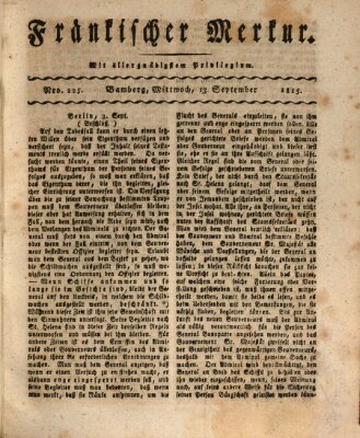 Fränkischer Merkur (Bamberger Zeitung) Mittwoch 13. September 1815