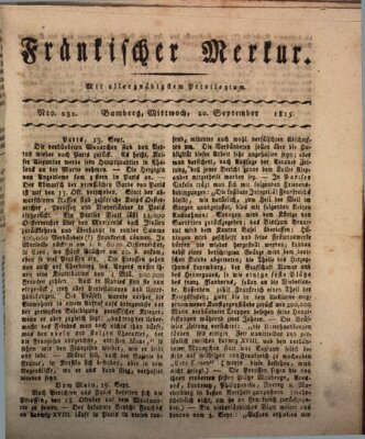 Fränkischer Merkur (Bamberger Zeitung) Mittwoch 20. September 1815