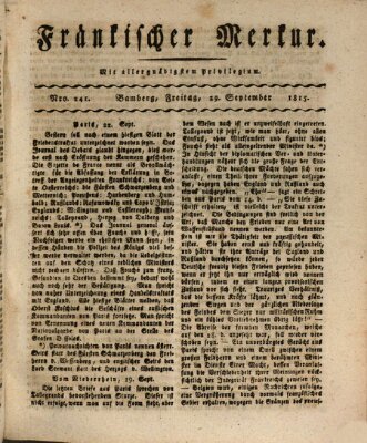 Fränkischer Merkur (Bamberger Zeitung) Freitag 29. September 1815