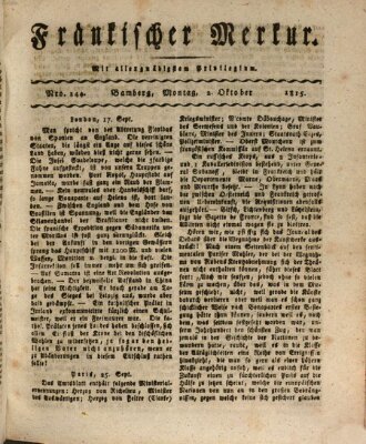 Fränkischer Merkur (Bamberger Zeitung) Montag 2. Oktober 1815