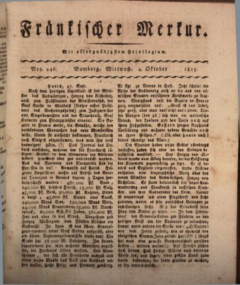 Fränkischer Merkur (Bamberger Zeitung) Mittwoch 4. Oktober 1815