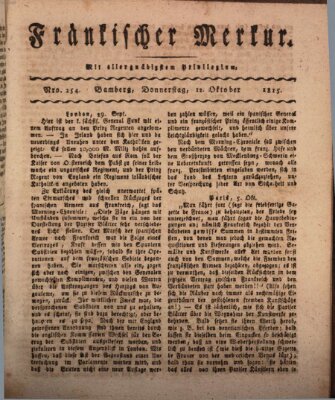 Fränkischer Merkur (Bamberger Zeitung) Donnerstag 12. Oktober 1815