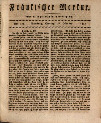 Fränkischer Merkur (Bamberger Zeitung) Montag 16. Oktober 1815