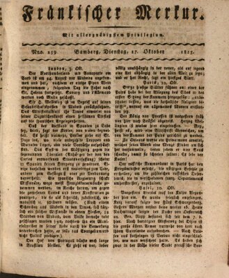 Fränkischer Merkur (Bamberger Zeitung) Dienstag 17. Oktober 1815