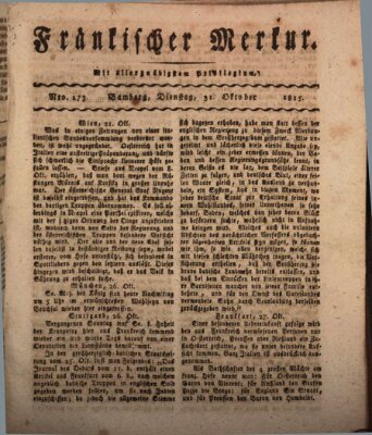 Fränkischer Merkur (Bamberger Zeitung) Dienstag 31. Oktober 1815