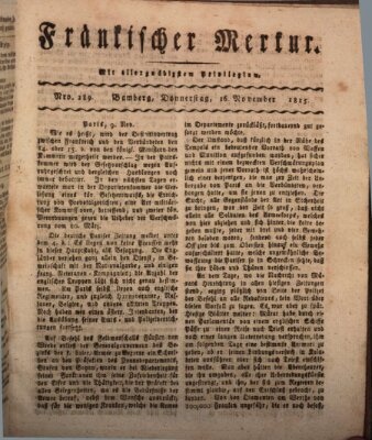 Fränkischer Merkur (Bamberger Zeitung) Donnerstag 16. November 1815