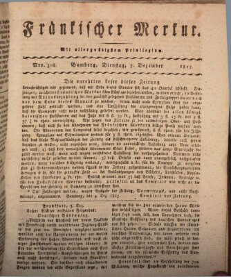 Fränkischer Merkur (Bamberger Zeitung) Dienstag 5. Dezember 1815