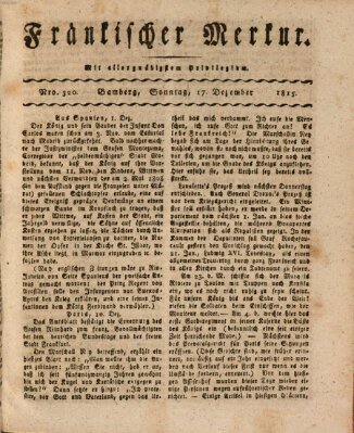 Fränkischer Merkur (Bamberger Zeitung) Sonntag 17. Dezember 1815