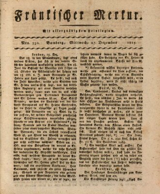 Fränkischer Merkur (Bamberger Zeitung) Mittwoch 27. Dezember 1815