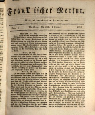 Fränkischer Merkur (Bamberger Zeitung) Montag 4. Januar 1830