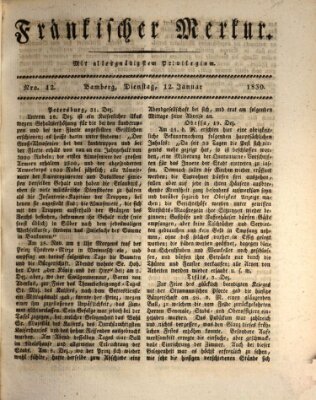 Fränkischer Merkur (Bamberger Zeitung) Dienstag 12. Januar 1830