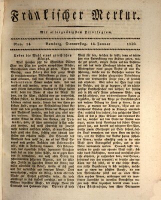 Fränkischer Merkur (Bamberger Zeitung) Donnerstag 14. Januar 1830