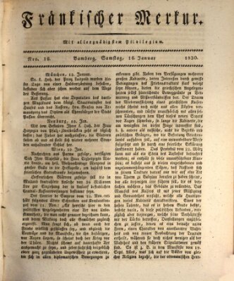 Fränkischer Merkur (Bamberger Zeitung) Samstag 16. Januar 1830