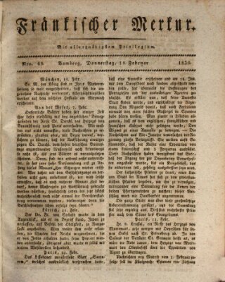 Fränkischer Merkur (Bamberger Zeitung) Donnerstag 18. Februar 1830