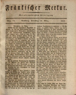 Fränkischer Merkur (Bamberger Zeitung) Dienstag 16. März 1830