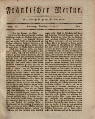 Fränkischer Merkur (Bamberger Zeitung) Samstag 3. April 1830