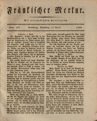 Fränkischer Merkur (Bamberger Zeitung) Samstag 17. April 1830