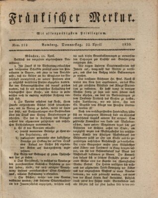 Fränkischer Merkur (Bamberger Zeitung) Donnerstag 22. April 1830