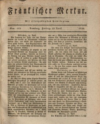 Fränkischer Merkur (Bamberger Zeitung) Freitag 23. April 1830