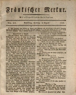 Fränkischer Merkur (Bamberger Zeitung) Freitag 6. August 1830