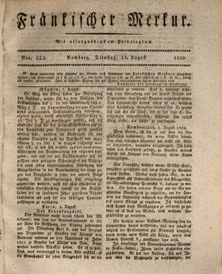 Fränkischer Merkur (Bamberger Zeitung) Dienstag 10. August 1830