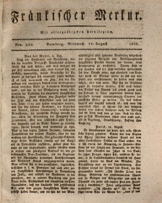 Fränkischer Merkur (Bamberger Zeitung) Mittwoch 18. August 1830