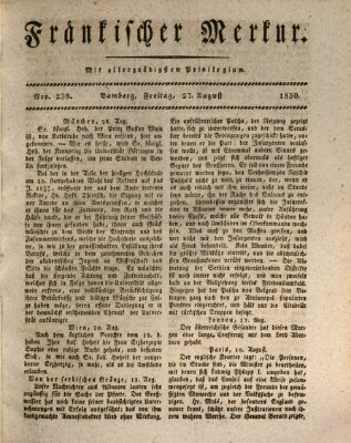 Fränkischer Merkur (Bamberger Zeitung) Freitag 27. August 1830