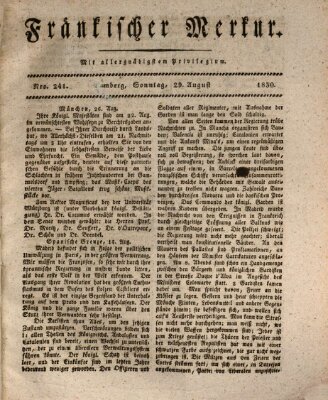 Fränkischer Merkur (Bamberger Zeitung) Sonntag 29. August 1830