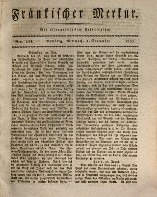 Fränkischer Merkur (Bamberger Zeitung) Mittwoch 1. September 1830