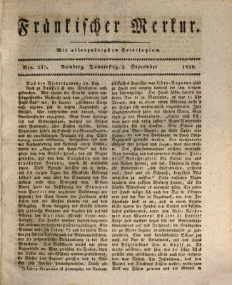 Fränkischer Merkur (Bamberger Zeitung) Donnerstag 2. September 1830