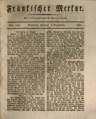 Fränkischer Merkur (Bamberger Zeitung) Freitag 3. September 1830