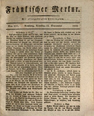 Fränkischer Merkur (Bamberger Zeitung) Dienstag 14. September 1830