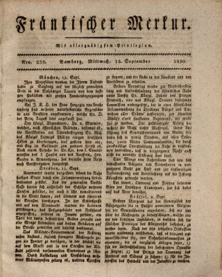 Fränkischer Merkur (Bamberger Zeitung) Mittwoch 15. September 1830