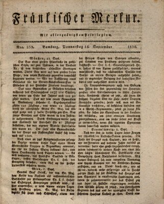 Fränkischer Merkur (Bamberger Zeitung) Donnerstag 16. September 1830