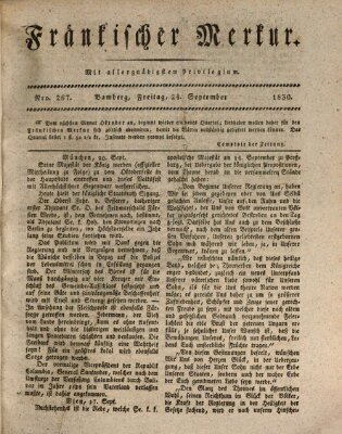 Fränkischer Merkur (Bamberger Zeitung) Freitag 24. September 1830