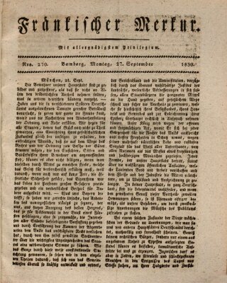 Fränkischer Merkur (Bamberger Zeitung) Montag 27. September 1830