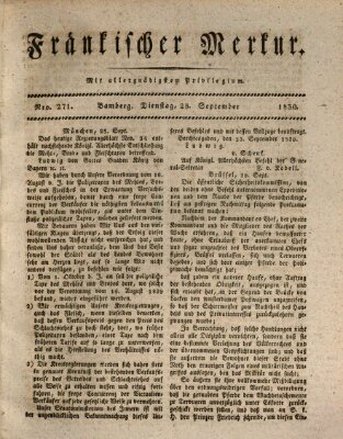 Fränkischer Merkur (Bamberger Zeitung) Dienstag 28. September 1830