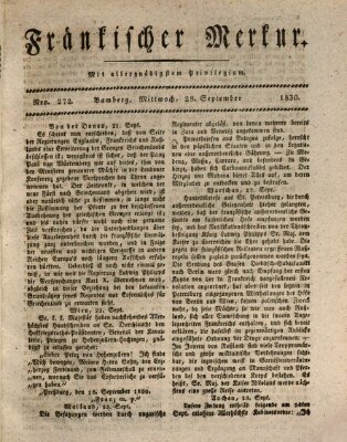 Fränkischer Merkur (Bamberger Zeitung) Mittwoch 29. September 1830